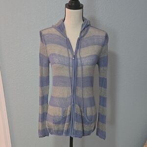 TOMMY BAHAMA Zippered Hoodie Cardigan Linen Blend Lightweight SZ Small Blue Gray